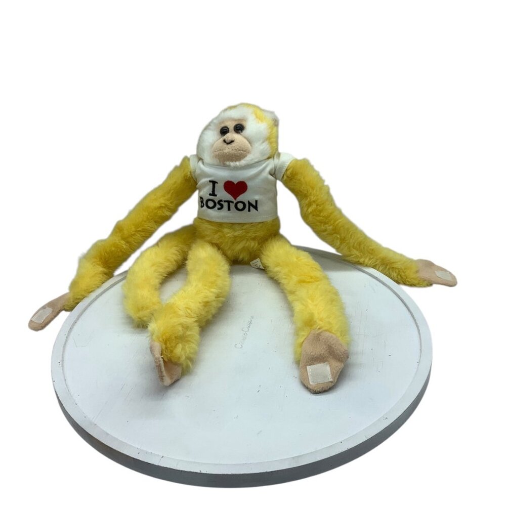 Plush Monkey With "I ♥ Boston" Shirt 22" Yellow Stuffed‎ Animal Toy Hook Loop
